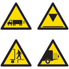 SA054,SA055,SA056,SA057,salida de camiones, peso limitado, peligro muelle limitado, peligro área de descarga, atención, industrial, precaución, triángulo, industria, amarillo, icono, advertencia, segu © Lex