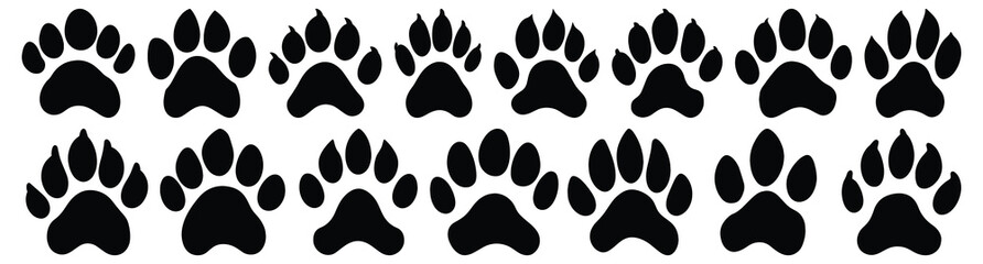 Fototapeta premium Paw silhouette set vector design big pack of animal illustration and icon