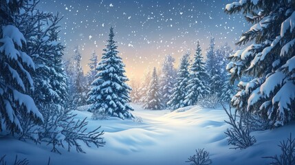 winter night landscape. snowy forest and fir branches.