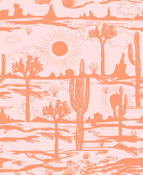 Desert Vector Pattern. summer cactus joshua pattern Repate. tone in te vintage design. fabric textile background texture. desert graphic. art of nature.