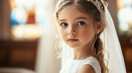 Young girl celebrating her first communion day