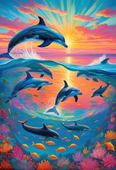stunning image majestic marine mammals gliding gracefully through serene waters vivid reflections calm horizons, dolphin, whale, seal, aquatic, ocean, blue