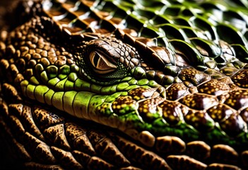 detailed close textured crocodile skin highlighting unique scales intricate patterns, wildlife, reptile, surface, design, animal, leather, exotic, green