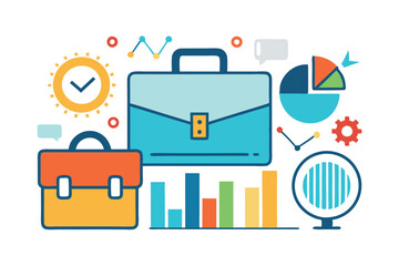 Set of assorted business icons (briefcase, handshake, chart)