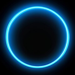 Obraz premium A bright blue neon circle glows against a black background.