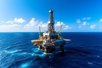 An offshore oil rig in the ocean, drilling for petroleum as part of the global energy supply chain