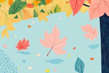 Fototapeta premium Coloring page of autumn leaves in a park setting Detailed illustration of maple leaves in various shapes and sizes