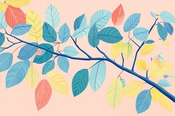 Fototapeta premium Coloring page featuring vibrant red and yellow leaves on shrub branches against a contrasting background