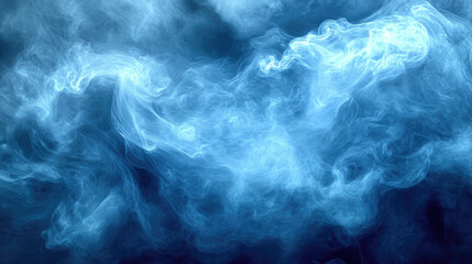 Obraz premium A mesmerizing cloud of blue smoke twists and turns elegantly, creating fluid shapes in the dark atmosphere