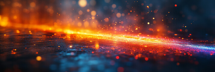 Fototapeta premium Red and blue light streaks across a dark surface.