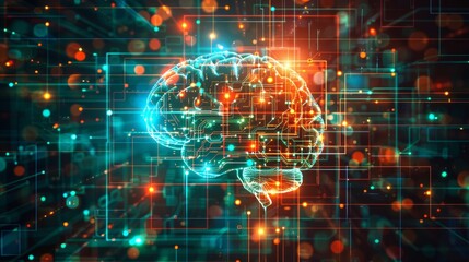 Obraz premium Artificial Intelligence Brain with Digital Neural Networks