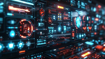 Obraz premium Futuristic Digital Interface with Data Displays and Graphics