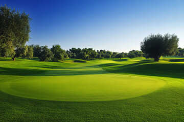 Fototapeta premium Exclusive golf course with perfectly manicured greens