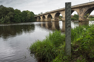 River water level gauge at Hexham, Northumberland, UK.