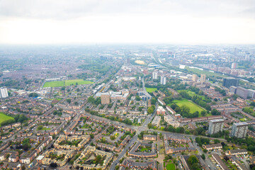 Residential area and house in Deansgate Manchester, overcast day, aerial view
