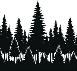 Obraz premium Hand Drawn Panorama Pine Tree Forest Glyph Icon Set Vector Illustration Design Silhouette Style On Isolated White Background