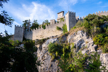 The first tower of Guaita on a rocky cliff, Republic of San Marino.