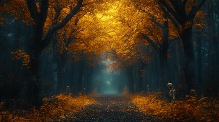 Fototapeta premium dark forest, autumn, night background