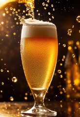 captivating close image frothy beer being poured glorious droplets highlighting textures transparency, foam, liquid, bubbles, golden, pint, splash