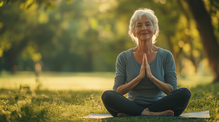 Senior Woman Practicing Yoga in a Park