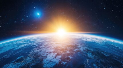 Obraz premium Vibrant blue sunrise with a perspective of the Earth from outer space
