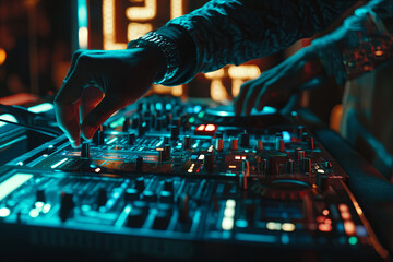 DJ mixing tracks at a high-energy nightclub