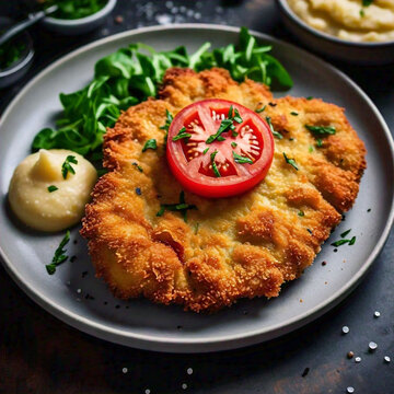 Milanesa de pollo empanizada con ensalada 