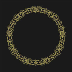 Round golden frame in vintage style on black background. Vector illustration