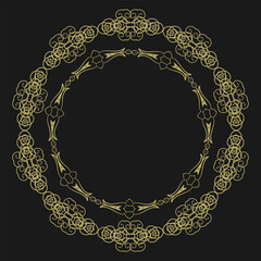 Round golden frame in vintage style on black background. Version 16. Vector illustration