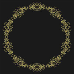 Round golden frame in vintage style on black background. Version 15. Vector illustration