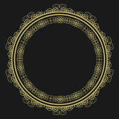 Round golden frame in vintage style on black background. Version 18. Vector illustration
