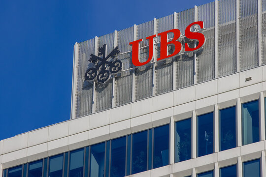 UBS signage, logo.