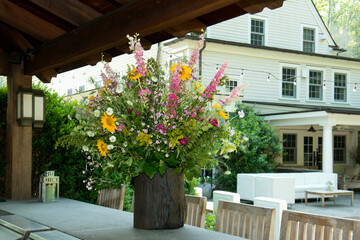 Floral Centerpiece Outdoor Dinner Party, Garden Wedding, Backyard Event Decor. Large Floral Arrangement Outside