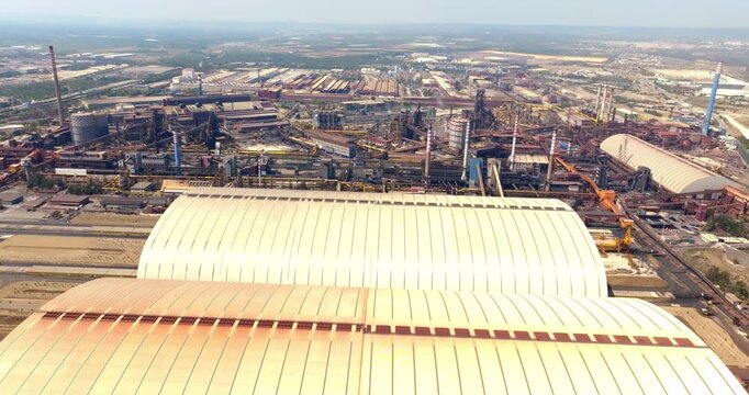 Aerial view of Taranto Steelworks, Italy. The ILVA plant in Taranto is an industrial complex located in the Tamburi district.