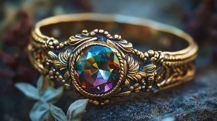 Vintage bracelet featuring a large gemstone on a textured backdrop