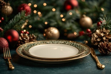 Elegant christmas table setting waiting for delicious dishes