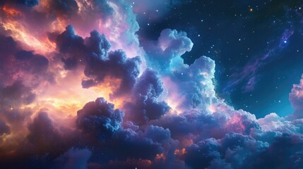 Cosmic data flows in a cloud computing realm emphasizing virtualization and vast storage solutions