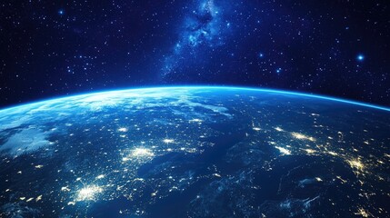 Fototapeta premium Earth illuminated by city lights at night viewed from space A stunning perspective of our planet s nocturnal beauty