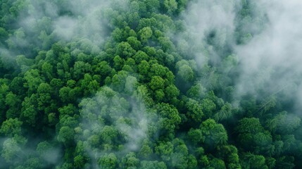 Foggy forest landscape pattern background top view generated by ai