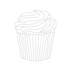 Hand drawn cupcake. Vector illustration of bakery product. Black and white drawing for menu, packaging and label