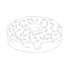 Hand drawn donut with chocolate on top. Vector illustration of bakery product. Black and white drawing for menu, packaging and label