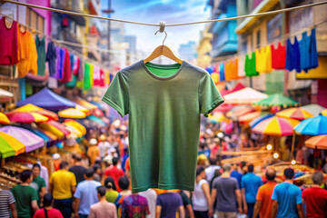 3D Mockup Displaying a Hanging T-shirt Against a Realistic Background.