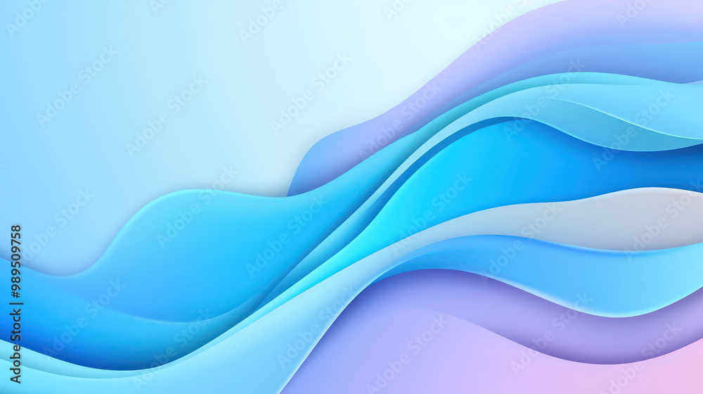 Wall mural abstract blue background with wavy decorative shapes creating a serene and fluid design
