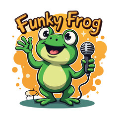 Funky Singing Frog Cartoon T-Shirt Design with Microphone  Cute and Playful Frog Graphic for Kids