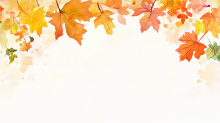Fototapeta premium Autumn watercolor leaves background with vibrant orange and yellow foliage on a soft, textured canvas, perfect for seasonal designs and fall-themed artworks