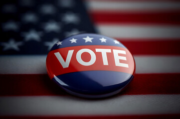 Election campaign vote pins, american democracy presidential election vote glossy badge button on the us flag. 
