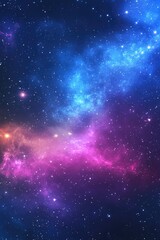 Naklejka premium Colorful starry sky background with a glowing Milky Way galaxy illustrated in a 2D cartoon style