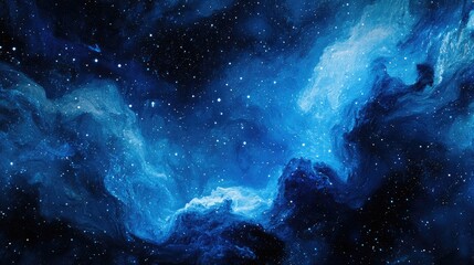 Fototapeta premium Cosmic nebula and starry background in shades of blue creating an abstract outer space scene
