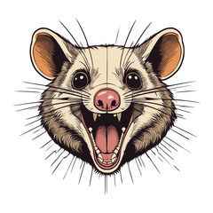 Vintage Hand-Drawn Vector Art of Possum with Open Mouth
