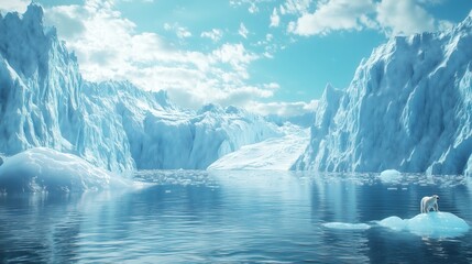 Polar Bear on Iceberg with Melting Glaciers in the Arctic Waters
